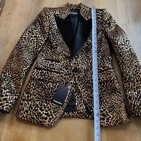 DSQUARED Tuxedo Blazer Size 38 US 2‎ Brocade Metallic Leopard Satin Lapel - Picture 7 of 16